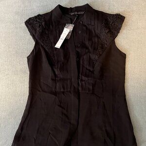 NWT White House Black Market Shirred Mesh Cap Sleeve Button Down Shirt